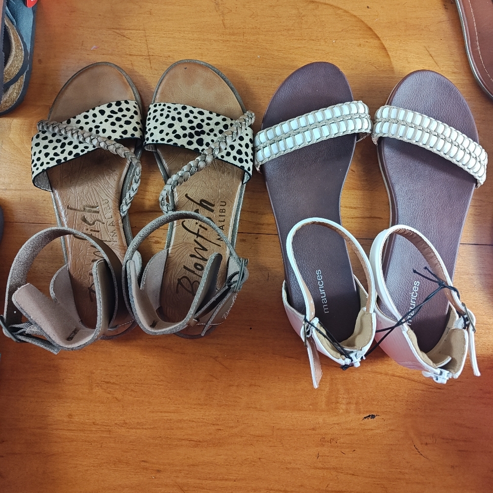 2 pairs ankle Straps Gladiator sandals bundles Blowfish & Maurices women Sz 10 - Picture 1 of 9